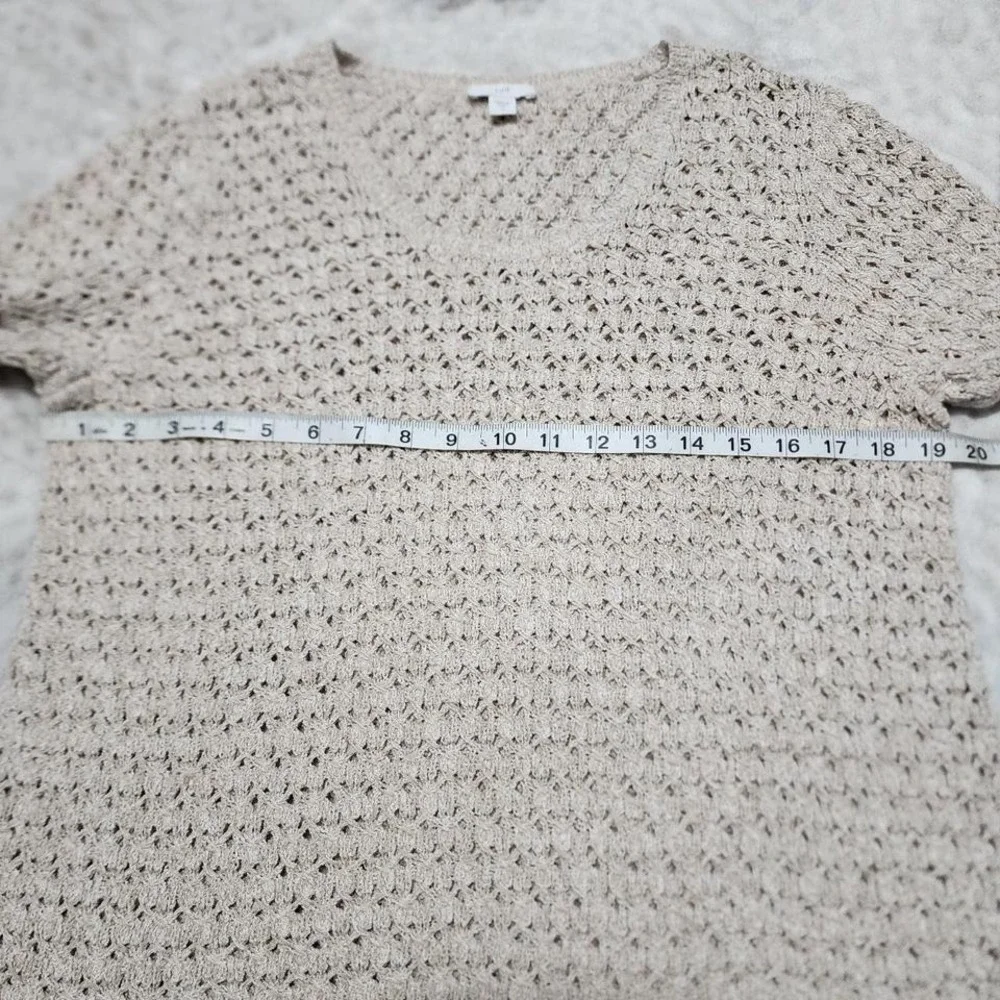 J Jill Top Women's Sz M Open Knit Crochet Tunic Boho 3/4 Bell Sleeve Granola